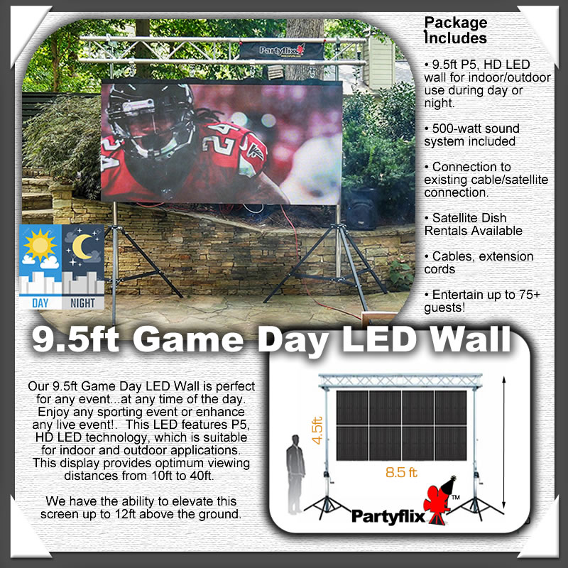 9.5ft Game Day, Daytime HD, LED Screen Wall, Show any event, anytime of the day