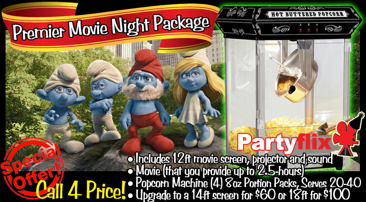 Movie Night Package Includes Inflatable Screen Rental and Popcorn Machine
