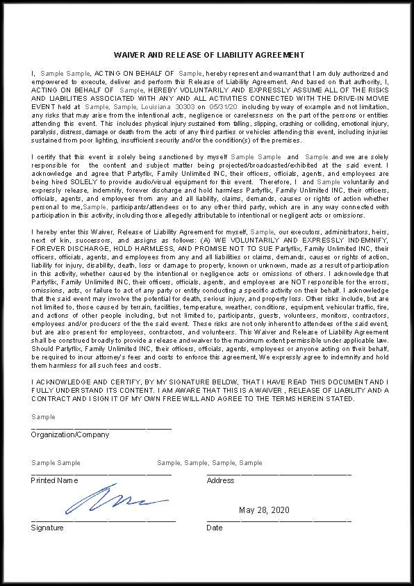 Release of Liability Sample